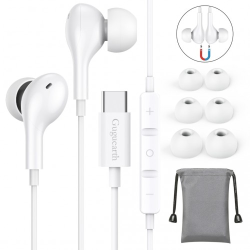Guguearth Magnetic USB C Headphones, Wired Headphones for Samsung Galaxy S22 Ultra S21 FE S20 Z Flip 3 Fold 2 A53 In-Ear Type C Headphones with Microphone